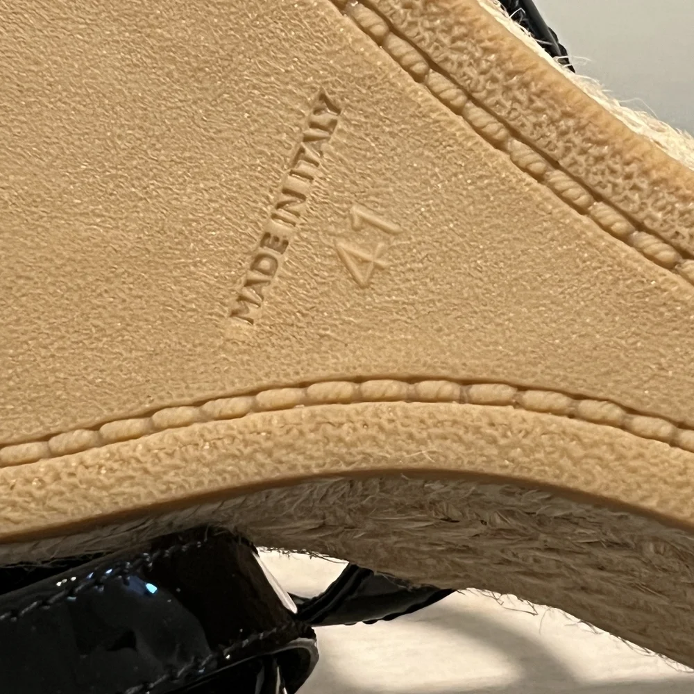 Burberry Black Patent Leather & Nova Check Espadrille Wedge Sandals Sz 4… NWOB - Picture 10 of 15